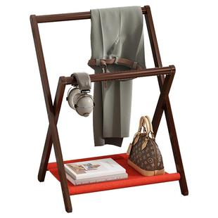 衣帽架落地卧室家用可折叠双杆挂衣服架子实木角落简易收纳置物架