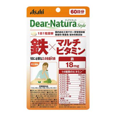 正品 日本朝日补铁片缺铁补铁 含复合维生素综合成人女性60天量