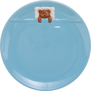 立体浮雕陶瓷盘子盖被小熊家用餐具手绘釉下彩早餐盘意面盘甜品盘