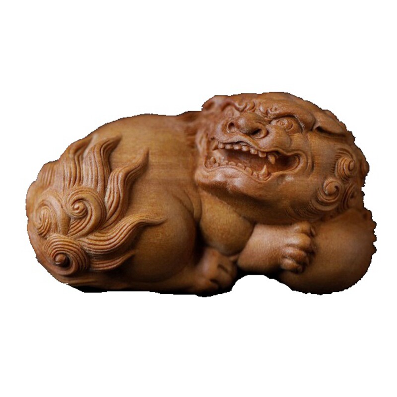 居舍印度老山檀手把件瑞狮戏球