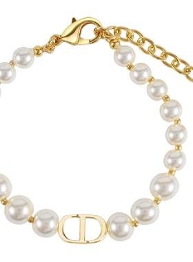 3件套新款小众设计感cd字母耳钉时尚高级感仿珍珠项链手链三件套