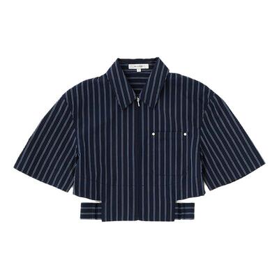 MOUSSY 夏季新品休闲通勤露脐镂空短袖拉链衬衫010ISL30-3191