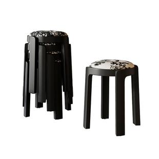 实木餐椅凳子可叠放复古餐桌椅法式中古餐凳小户型板凳软包梳妆凳