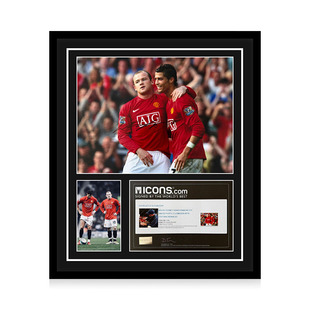 鲁尼 亲笔签名 曼联队与C罗庆祝照片 icons证书 精装裱