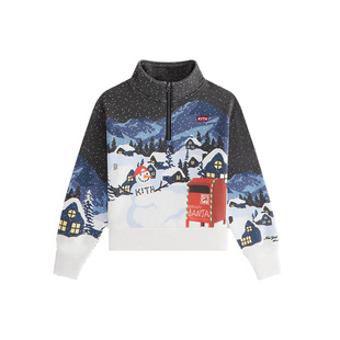 Kith Kids儿童装圣诞限定石洗棉圣诞村亨特半拉链套衫|正品现货