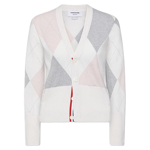 [24期免息][明星同款]THOM BROWNE女士薄款菱形花纹羊绒V领开衫