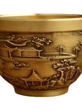 中式黄铜精雕茶室茶具套装装饰品