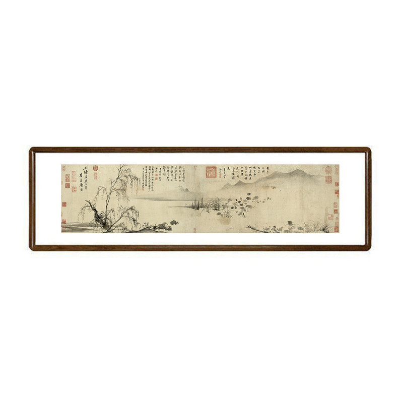 唐寅采莲图中古风山水挂画客厅