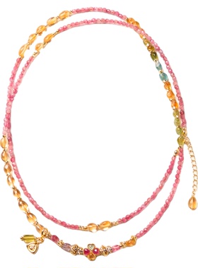 天然粉碧玺项链甜美简约粉色饰品