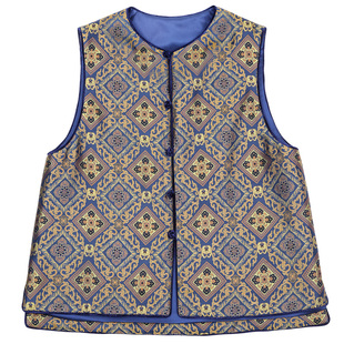 菲伊唐中式国潮复古改良真丝蜀锦对襟百搭圆领中式宽松马夹女上衣