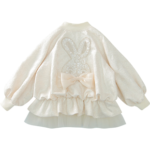 女童春装2026新款洋气儿童小香风网红公主上衣小女孩网纱拼接外套