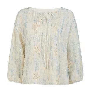 sdeer圣迪奥女装25年新品田园风系带圆领绣花长袖上衣S252Z3235