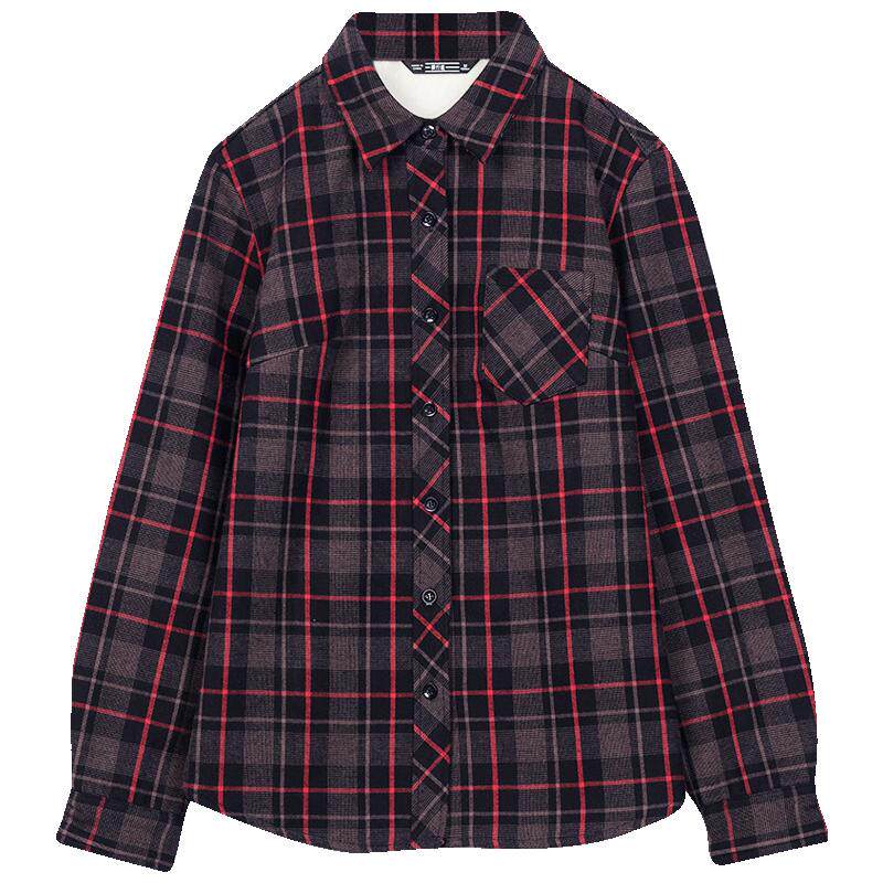 2025冬季新款加绒加厚保暖衬衫外套女装妈妈长袖大码宽松格子衬衣