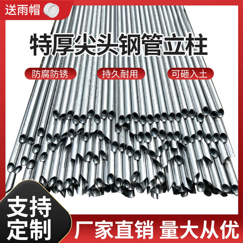 加厚尖头围栏立柱杆镀锌钢管空心圆管标志牌固定支撑杆葡萄架地桩
