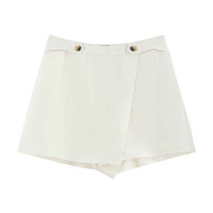 【浮白】亲肤透气100超细亚麻 复古立体剪裁高腰百搭显瘦裙裤-254