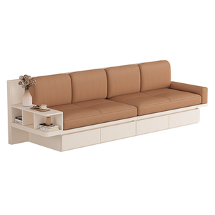 奶油风地台沙发客厅储物榻榻米小户型侘寂风直排沙发床组合7CH35