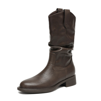 达芙妮粗跟棕色美拉德中筒靴子女