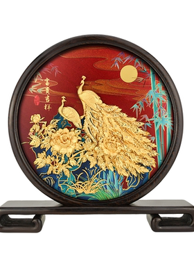 富贵孔雀牡丹金箔摆件节日礼品