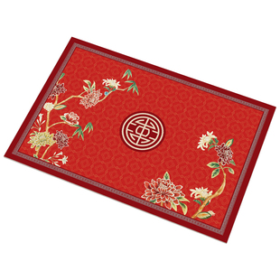 新中式红色喜庆小尺寸西餐垫桌垫防水防油隔热防烫免洗茶杯垫防滑