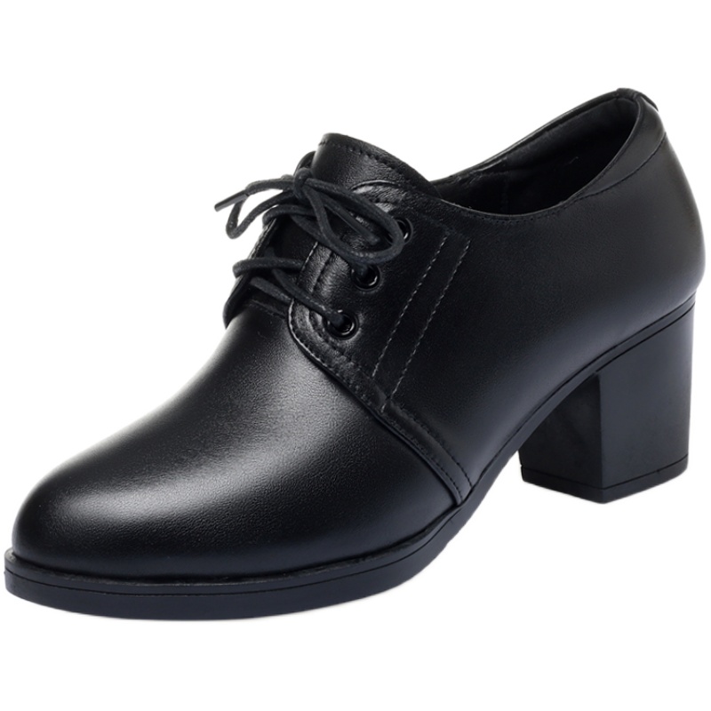 新款黑色真皮女鞋中年女士系带小皮鞋中跟单鞋软底软皮妈妈鞋加绒