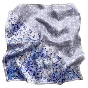 蓝色清新真丝小方巾女春秋季百搭桑蚕丝丝巾空姐领巾薄款妈妈围巾