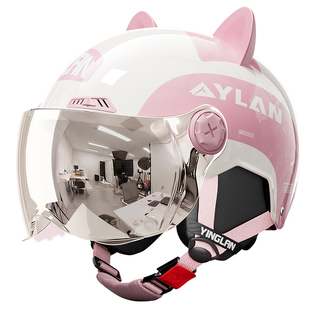 营缆头盔女士电动车可爱3c认证摩托车半盔安全帽防晒卡通四季通用