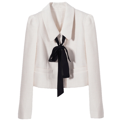 YongeFinch扬芬缇2026春新款翻领短气质白色小香风外套UPHOLDY