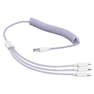 驯龙师 车载三合一弹簧数据线100W超级快充适用于苹果华为伸缩三头安卓typec手机一拖三充电线多头加长多功能