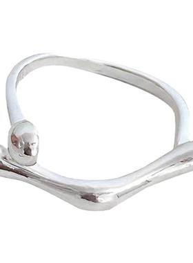 几何平行圆球戒指纯银小香风女