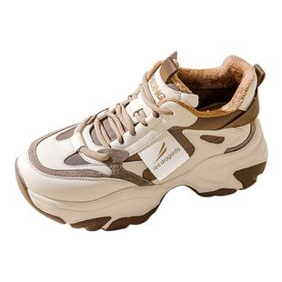 红蜻蜓女鞋秋冬新款老爹鞋加绒保暖东北棉鞋厚底增高休闲鞋二棉鞋