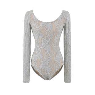 法式甜辣风蕾丝衫女长袖修身连体打底衫气质减龄露背欧美风上衣潮