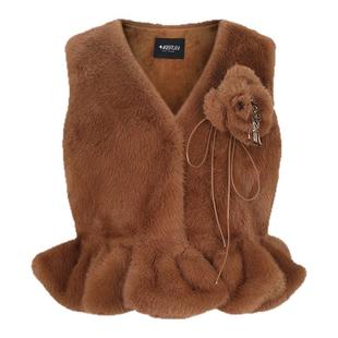 ARTE PURA2025秋冬新款棕色波浪边环保毛毛花朵马甲灯芯绒短裤女