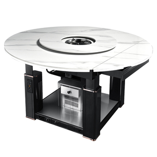 圆形取暖桌燃气烤火桌子天然气烤火炉气电两用可折叠升降电暖餐桌