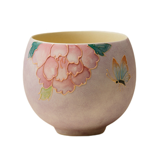 里作紫烟手绘牡丹花鸡蛋杯创意手工堆雕绘茶杯主人杯家用陶瓷单杯