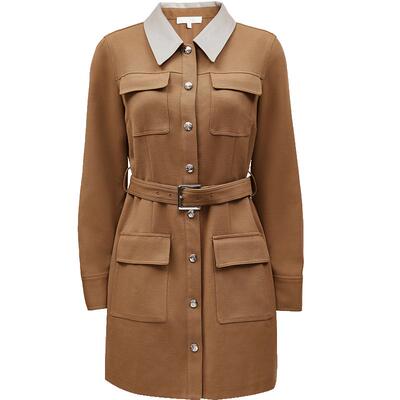 ONLY拼接翻领显瘦长袖短裙连衣裙