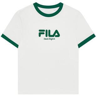 FILA网球小短T斐乐纯棉圆领女上衣时尚休闲撞色螺纹运动短袖T恤衫