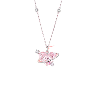 S925银恋爱星球项链纯银吊坠女款甜心少女小众设计爱心锁骨链