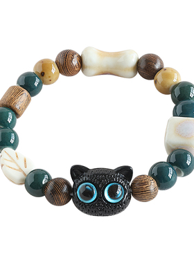 呆萌可爱卡通猫咪手链景德镇陶瓷手串女文艺情侣手绳瓷珠学生手饰