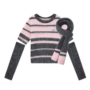 ablueberry 韩系辣妹针织套装女慵懒风套头拉毛软糯毛衫条纹毛衣