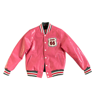 订单剩余高端油蜡牛皮亮面硬挺真皮皮衣刺绣机车夹克男加棉外套