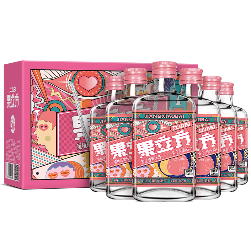 江小白果立方蜜桃味果酒23度168ml*6瓶水果味酒微醺果汁低度酒