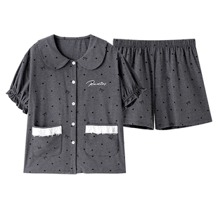 浪莎睡衣女款夏季纯棉短袖开衫套装甜美宽松可外穿夏天凉爽家居服