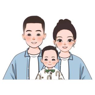 一家三口手绘微信头像卡通全家福一家三口合照宝宝Q版形象设计