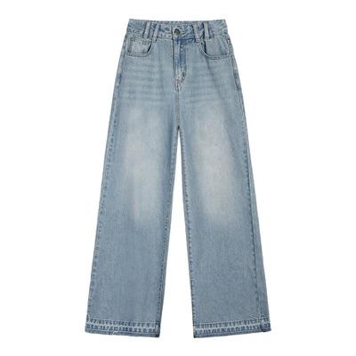 阔腿宽松牛仔裤毛边裤脚随性慵懒