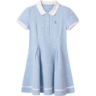 暇步士童装女童连衣裙26夏季新款大童甜美短袖裙子儿童休闲POLO裙