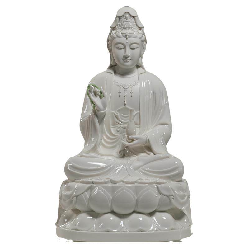 白瓷古莲大慈大悲观音像家供摆件