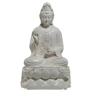 微美陶瓷12至19寸白瓷古莲观音佛像家用供奉摆件南海观世音菩萨像
