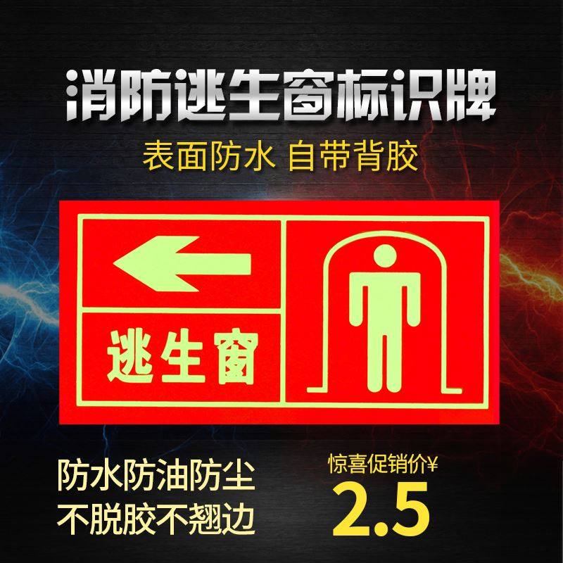 生消防逃生窗标识牌应急逃窗指示牌紧急救援窗口标志牌贴纸指示