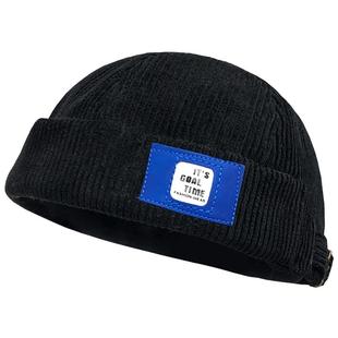 日系灯芯绒瓜皮帽子男秋冬嘻哈地痞帽子街头潮人雅痞无檐地主帽女