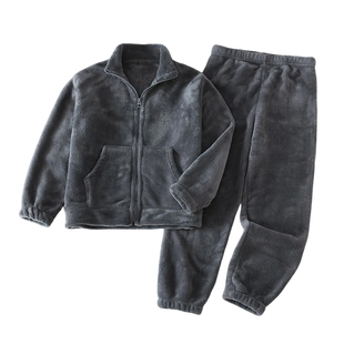 秋冬儿童睡衣套装加厚法兰绒家居服男女童中大童珊瑚绒外穿两件套